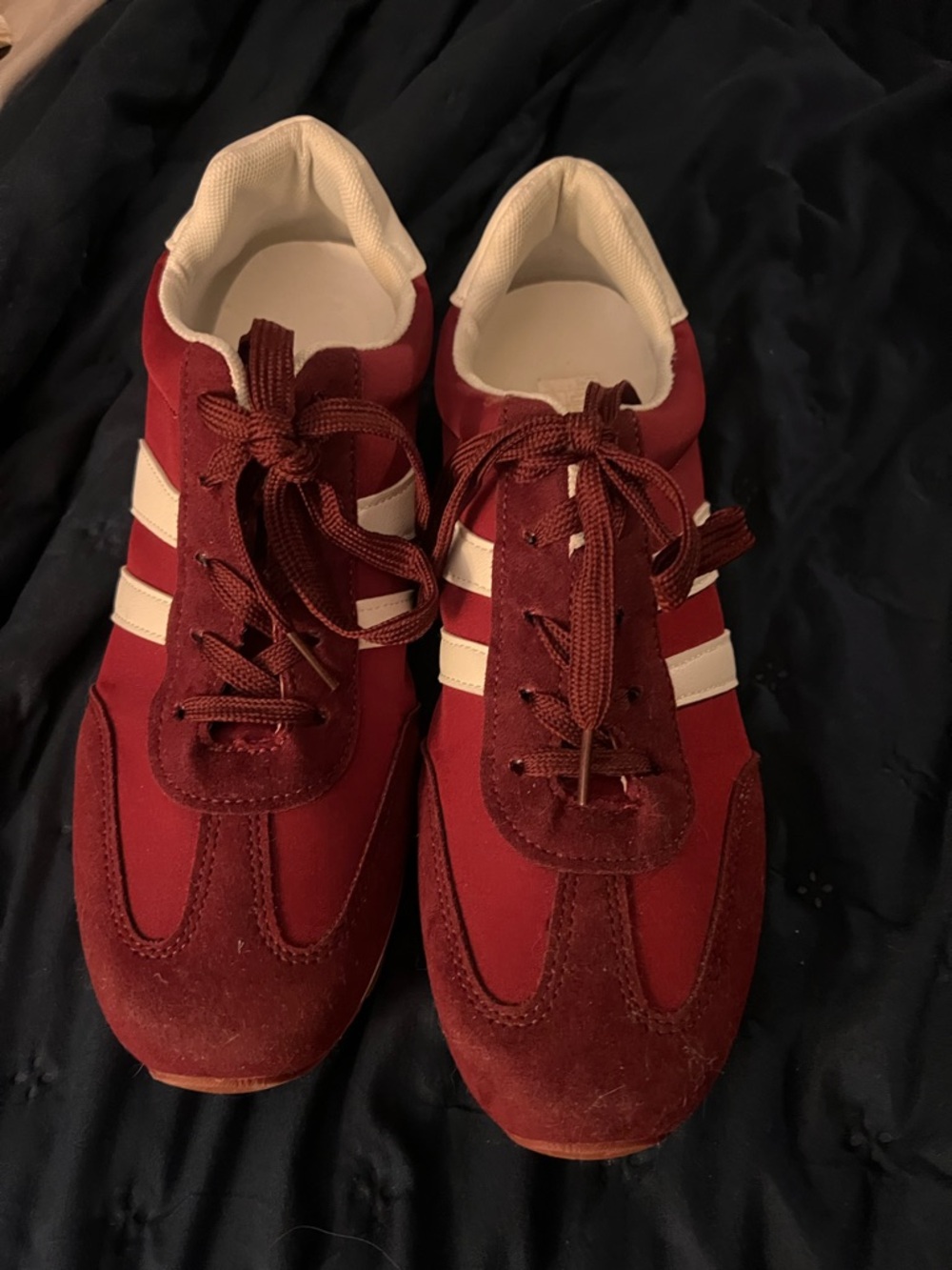 Women's Burgundy and White Retro Lace-Up Sneakers